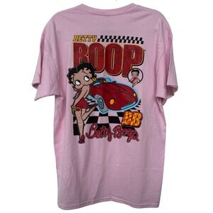 Fleischer Studios Betty Boop Pink Graphic‎ T-Shirt Mens Large Racing Car Retro L